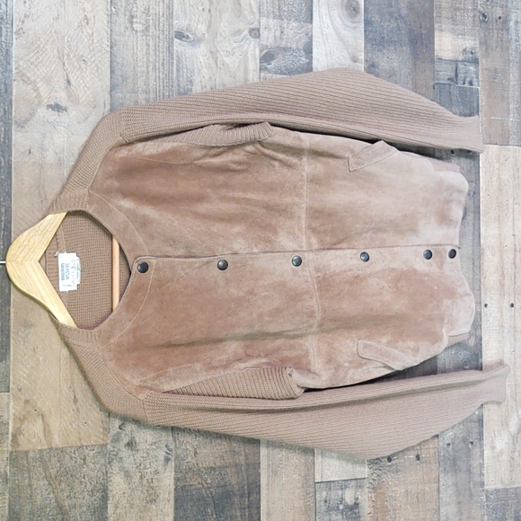 Vintage Setiage Made in Italy suede and Knit sweater Cardigan Jacket sz Med wom - Picture 1 of 17